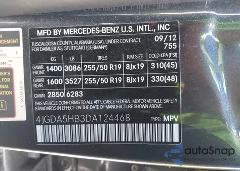2013 Mercedes-Benz Ml 350 4Matic from USA, damaged, VIN 4JGDA5HB3DA124468